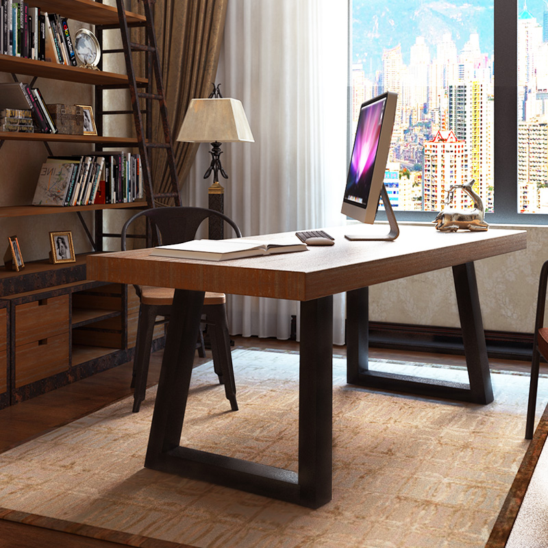 复古铁艺办公桌 实木电脑桌